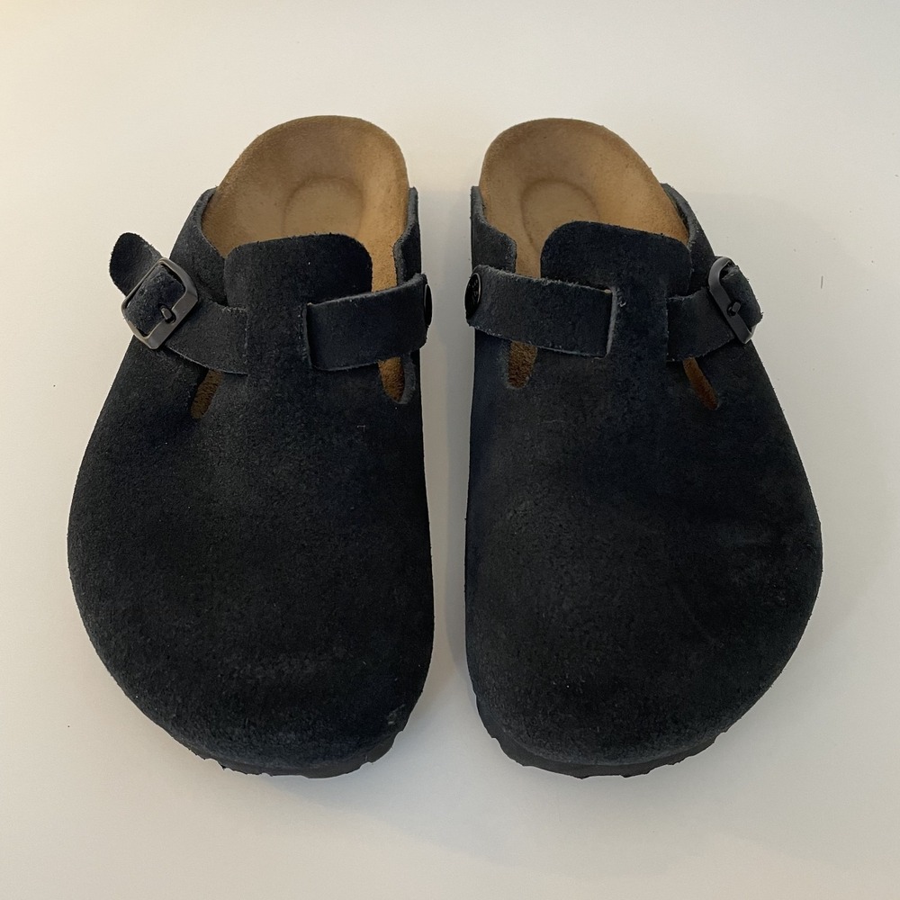 Birkenstock Black Suede Boston Clogs - Picture 2 of 11